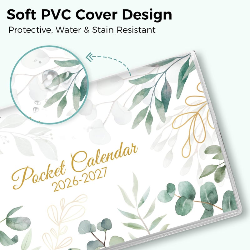 Skydue Pocket Calendar 2026-2027 for Purse, 2026-2027 Pocket Planner 24 Months with Soft Waterproof Cover and Premium Paper, 6.5" x 3.5", Leaf - Image 4