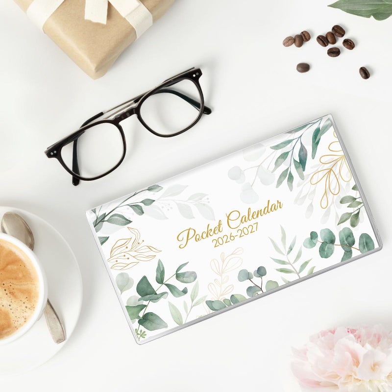 Skydue Pocket Calendar 2026-2027 for Purse, 2026-2027 Pocket Planner 24 Months with Soft Waterproof Cover and Premium Paper, 6.5" x 3.5", Leaf - Image 2