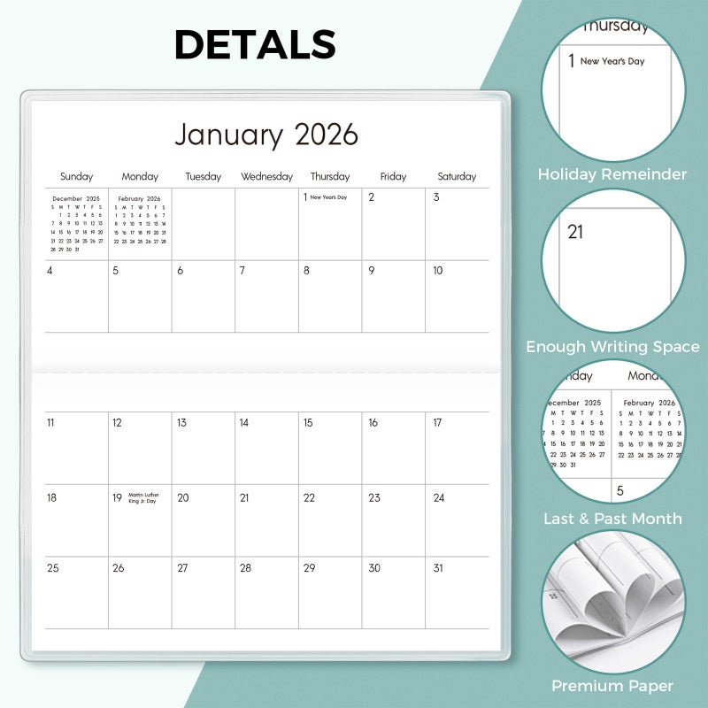 Skydue Pocket Calendar 2026-2027 for Purse, 2026-2027 Pocket Planner 24 Months with Soft Waterproof Cover and Premium Paper, 6.5" x 3.5", Leaf - Image 5