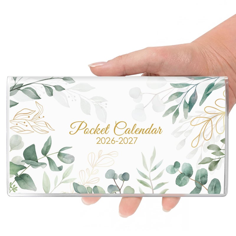 Skydue Pocket Calendar 2026-2027 for Purse, 2026-2027 Pocket Planner 24 Months with Soft Waterproof Cover and Premium Paper, 6.5" x 3.5", Leaf - Image 1