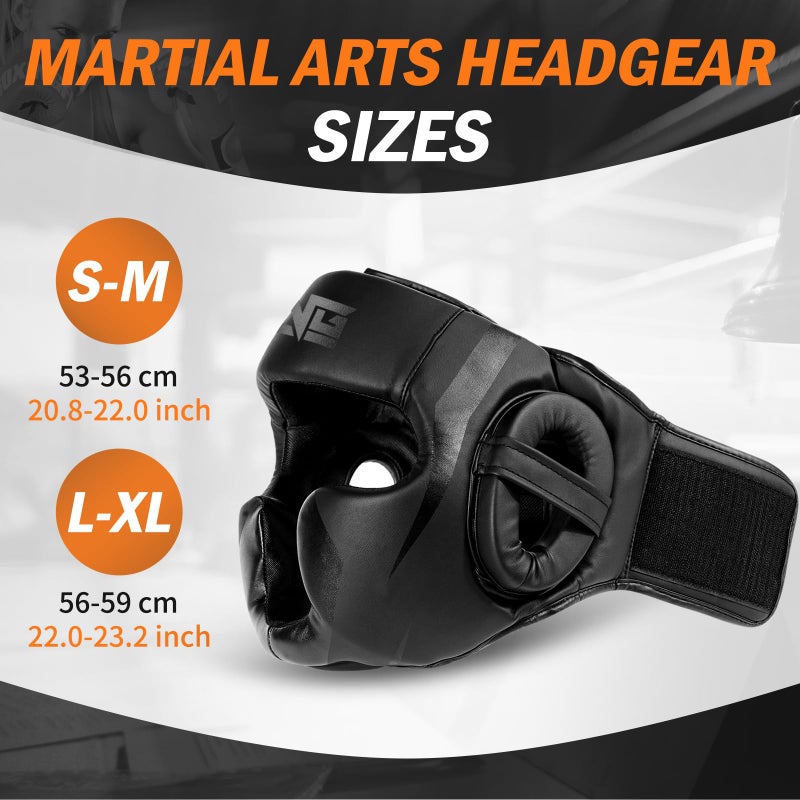 FIVING Headgear for Boxing,Martial Arts Headgear,Kickboxing Head Gear, Helmet for Muay Thai,Grappling, Sparring, Kickboxing, Karate, Taekwondo (Black/Black, Medium) - Image 3