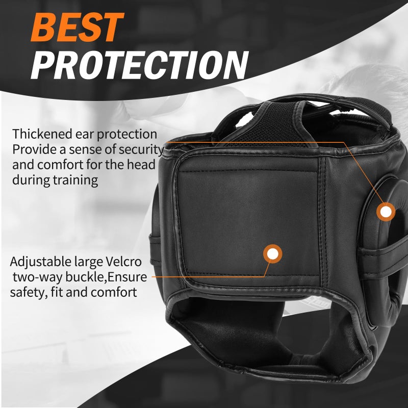 FIVING Headgear for Boxing,Martial Arts Headgear,Kickboxing Head Gear, Helmet for Muay Thai,Grappling, Sparring, Kickboxing, Karate, Taekwondo (Black/Black, Medium) - Image 4