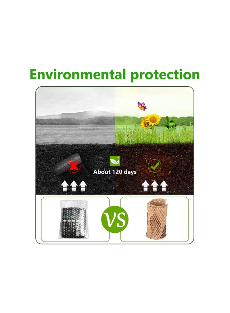 Biodegradable Honeycomb Packing Paper Wrap with 20 Fragile Stickers - Eco-Friendly Bubble Wrap Alternative for Cushioning Fragile Items - Recyclable Packaging Material Made from Paper (30cm x 30m)