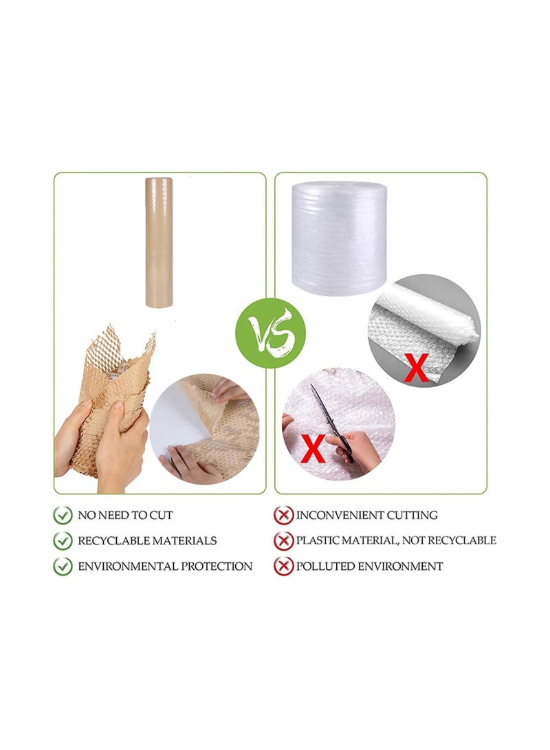 Biodegradable Honeycomb Packing Paper Wrap with 20 Fragile Stickers - Eco-Friendly Bubble Wrap Alternative for Cushioning Fragile Items - Recyclable Packaging Material Made from Paper (30cm x 30m)