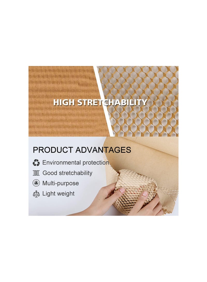 Biodegradable Honeycomb Packing Paper Wrap with 20 Fragile Stickers - Eco-Friendly Bubble Wrap Alternative for Cushioning Fragile Items - Recyclable Packaging Material Made from Paper (30cm x 30m)