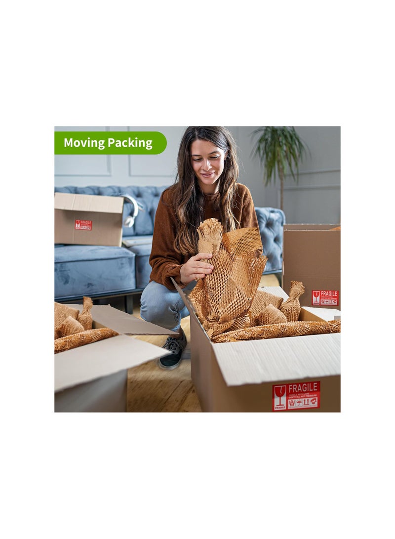 Biodegradable Honeycomb Packing Paper Wrap with 20 Fragile Stickers - Eco-Friendly Bubble Wrap Alternative for Cushioning Fragile Items - Recyclable Packaging Material Made from Paper (30cm x 30m)