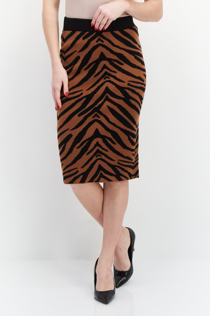 CARMEN MARC VALVO Women Animal Print Midi Skirt, Black Combo - Image 1