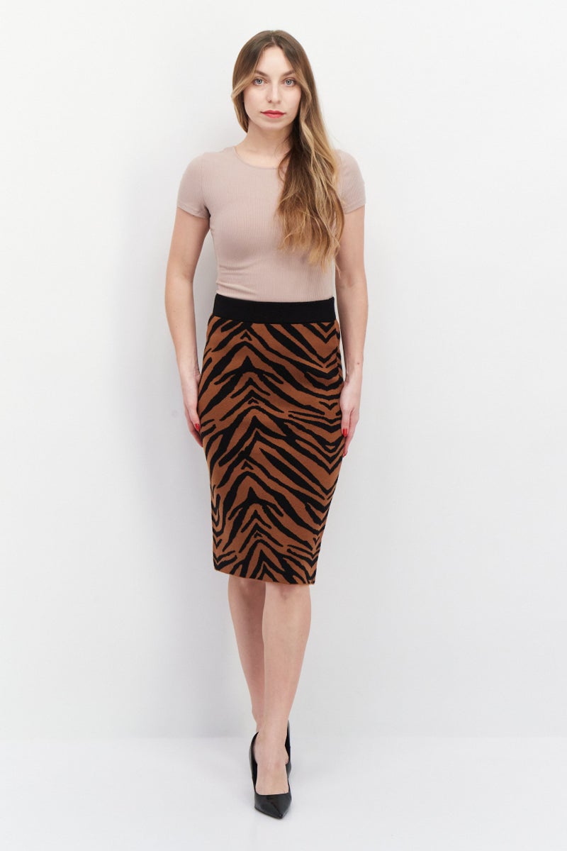 CARMEN MARC VALVO Women Animal Print Midi Skirt, Black Combo - Image 2