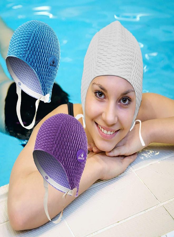 Water Gear Natural Rubber Swim Bubble Cap (White, Large) - Image 3