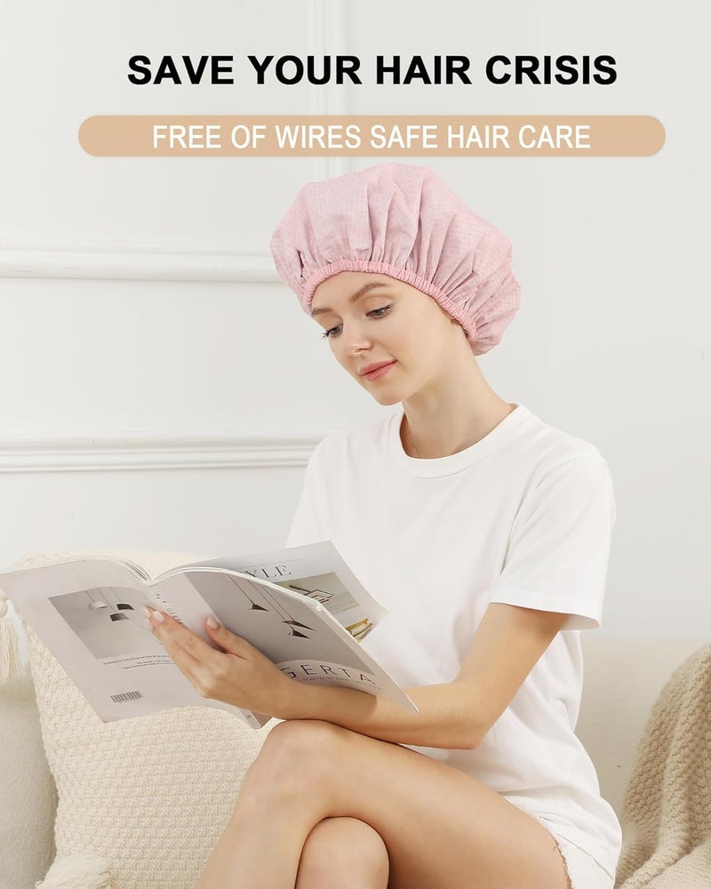 2 Pcs Heat Caps for Deep Conditioning, for Home and Salon Use, Hair Dyeing and Hot Oil Treatment Tools (Pink) - Image 3