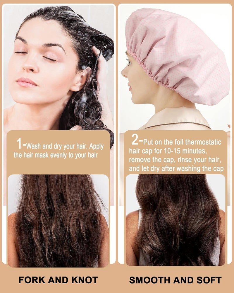 2 Pcs Heat Caps for Deep Conditioning, for Home and Salon Use, Hair Dyeing and Hot Oil Treatment Tools (Pink) - Image 4
