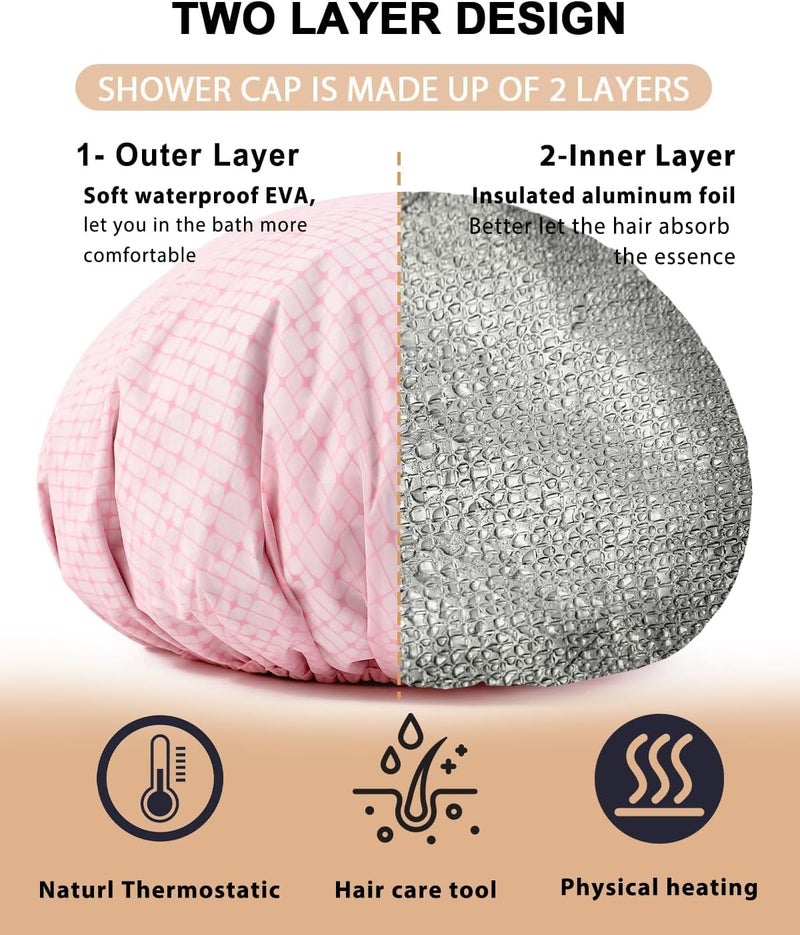 2 Pcs Heat Caps for Deep Conditioning, for Home and Salon Use, Hair Dyeing and Hot Oil Treatment Tools (Pink) - Image 2