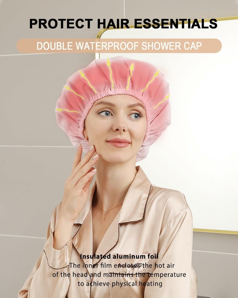 2 Pcs Heat Caps for Deep Conditioning, for Home and Salon Use, Hair Dyeing and Hot Oil Treatment Tools (Pink) - Image 5