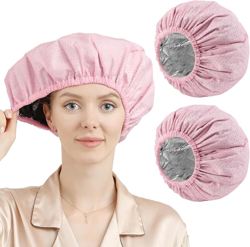 2 Pcs Heat Caps for Deep Conditioning, for Home and Salon Use, Hair Dyeing and Hot Oil Treatment Tools (Pink) - Image 1