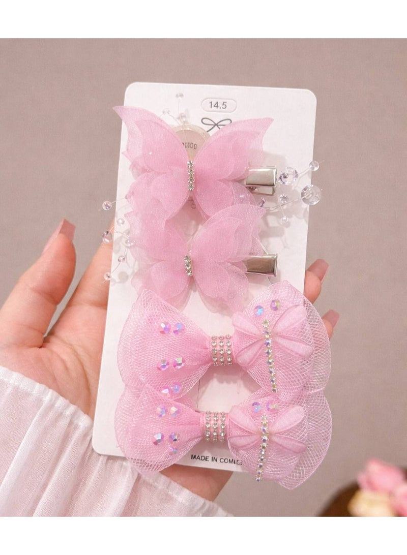 Girls Hair Clips Set (Bows & Butterflies) – 4 Pieces, Elegant Design & High Quality - Image 1