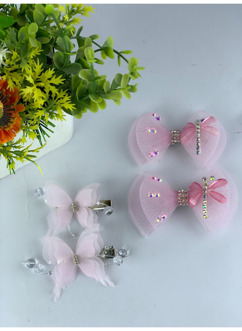 Girls Hair Clips Set (Bows & Butterflies) – 4 Pieces, Elegant Design & High Quality - Image 3