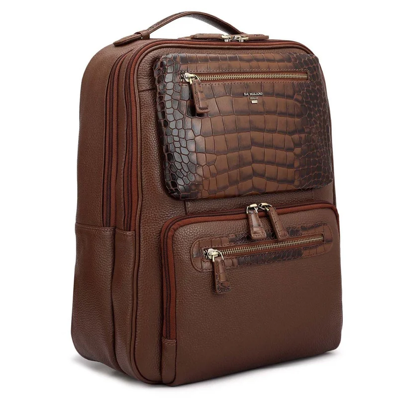 دا ميلانو Da Milano Leather Backpack - Wax Croco - Espresso