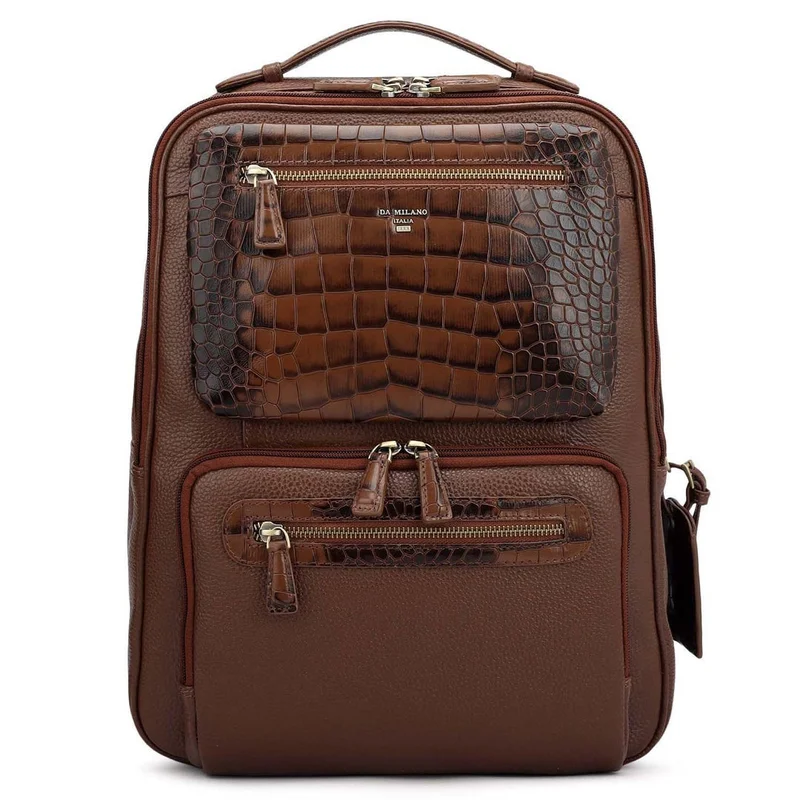 دا ميلانو Da Milano Leather Backpack - Wax Croco - Espresso