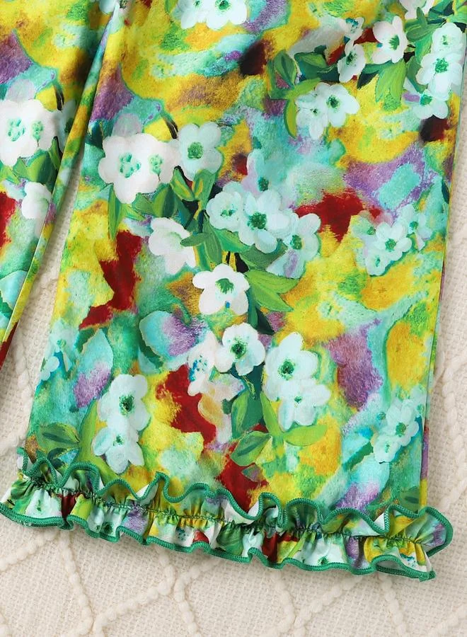 Take Two Green Girls Floral Print Sleeveless Ruffle Hem Top And Pants Set for Women | Best Price UAE