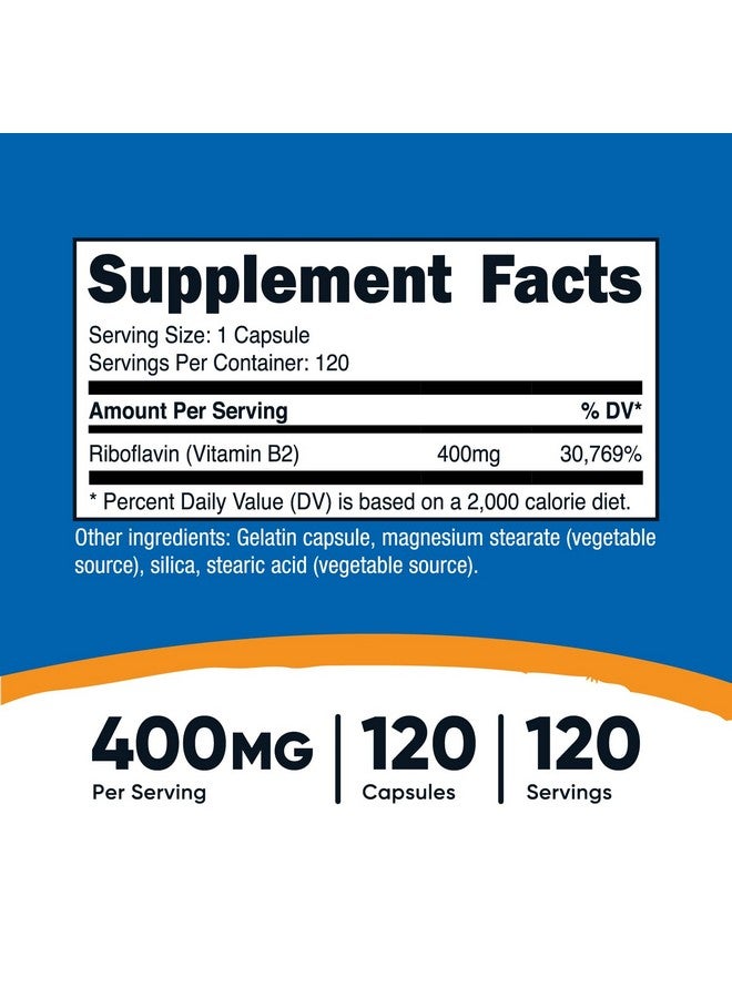 Nutricost Vitamin B2 (Riboflavin) 400mg, 120 Capsules - Gluten Free, Non-GMO - Image 2