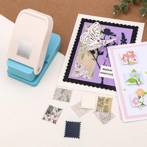 CYFUN DESIGN 2 Pcs Stamp Punch, 1 Inch Square Stamp Punch & 1X0.8 Inch Rectangular Postage Stamps Punches, Stamps Shaped Paper Puncher, Portable Lever Action Craft Punches for Paper Crafting DIY Scrapbooking - Image 2