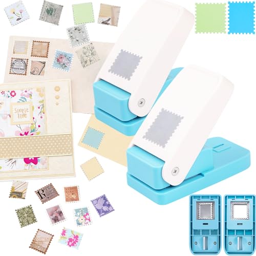 CYFUN DESIGN 2 Pcs Stamp Punch, 1 Inch Square Stamp Punch & 1X0.8 Inch Rectangular Postage Stamps Punches, Stamps Shaped Paper Puncher, Portable Lever Action Craft Punches for Paper Crafting DIY Scrapbooking - Image 1