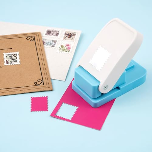 CYFUN DESIGN 2 Pcs Stamp Punch, 1 Inch Square Stamp Punch & 1X0.8 Inch Rectangular Postage Stamps Punches, Stamps Shaped Paper Puncher, Portable Lever Action Craft Punches for Paper Crafting DIY Scrapbooking - Image 3