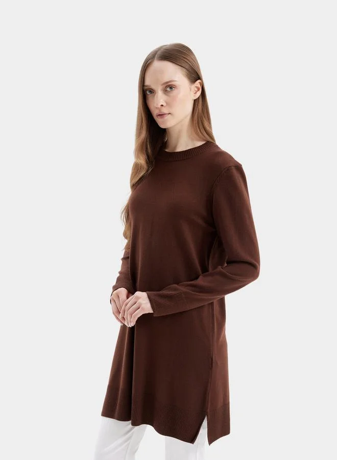DeFacto DeFacto Regular Fit Crew Neck Side Slit Longline Tunic