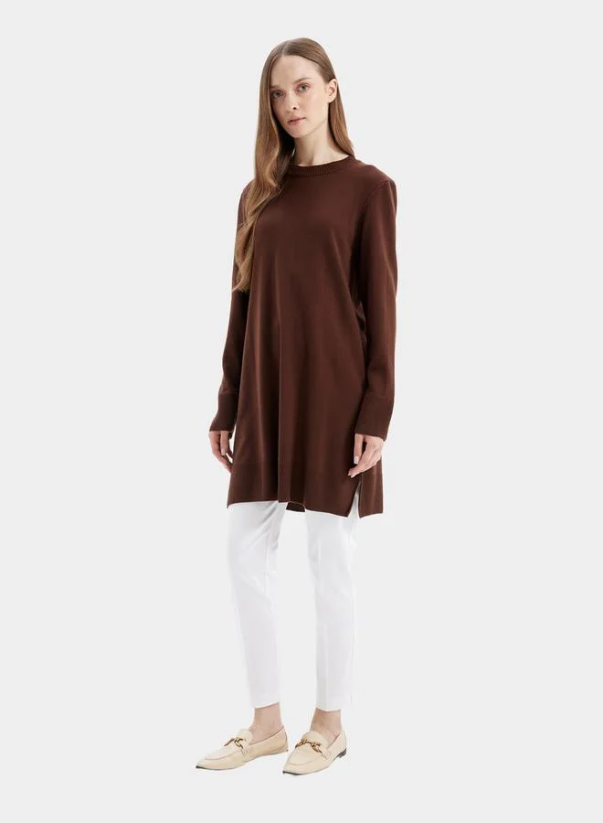 DeFacto DeFacto Regular Fit Crew Neck Side Slit Longline Tunic