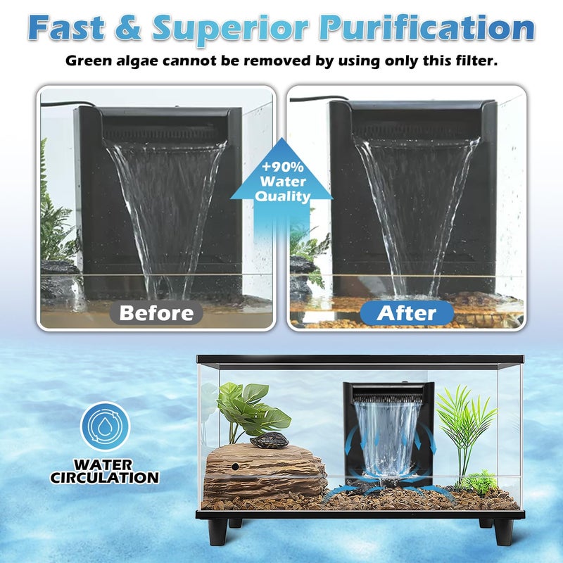 TARARIUM Turtle Tank Filter Aquarium Filter Power Adjustable 20-75 Gal. 290GPH Large Internal Filter 3-Stage Waterfall Bio-Filtration Low Water Level for Freshwater Saltwater Fish Tank Reptile Shrimp Frog - Image 3