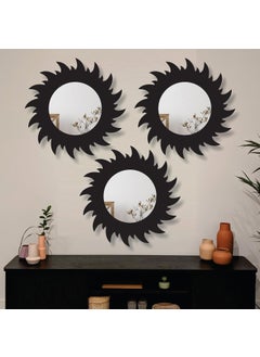 Creative Arts n Frames Creative Arts n Frames 11 inch Set of 3 Round Wall Dcor Hand Crafted Wooden HD Wall Mirror Panel for Living Room Bedroom Lobby Modern Wall Decor Home Decor Items Chakra 2 Black 
