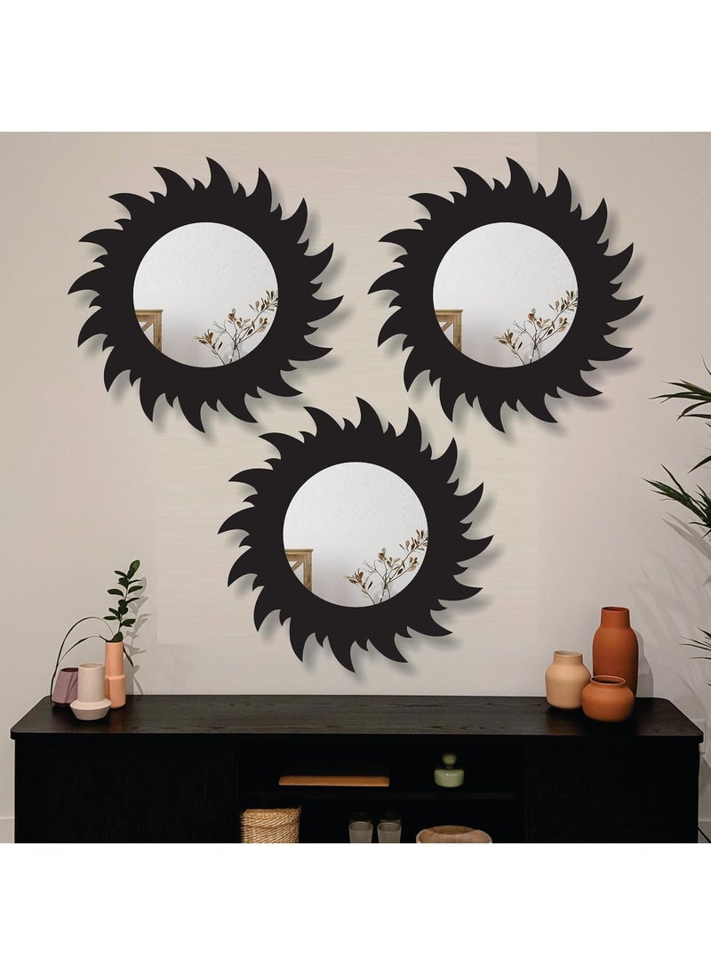 Creative Arts n Frames Creative Arts n Frames 11 inch Set of 3 Round Wall Dcor Hand Crafted Wooden HD Wall Mirror Panel for Living Room Bedroom Lobby Modern Wall Decor Home Decor Items Chakra 2 Black 