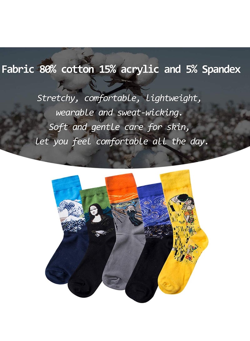 Men's Colorful Fun Dress Socks - 5 Pairs of Unique & Stylish Casual Cotton Crew Socks for Sports, Running, Skateboarding & Daily Wear - Image 3
