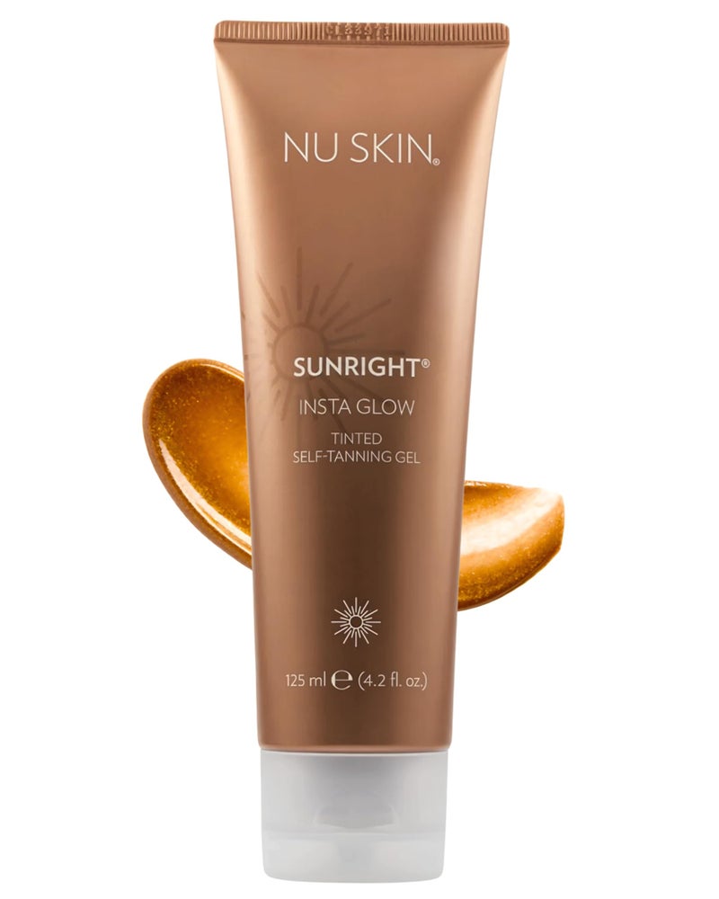 Nu Skin جل تان ذاتي من نو سكين صن رايت إنستا جلو | 4.2 أونصة | تان صيفي | برونزر للوجه والجسم | جمال والعناية بالبشرة | فيتامين E وزيت الأفوكادو والأحماض الأمينية