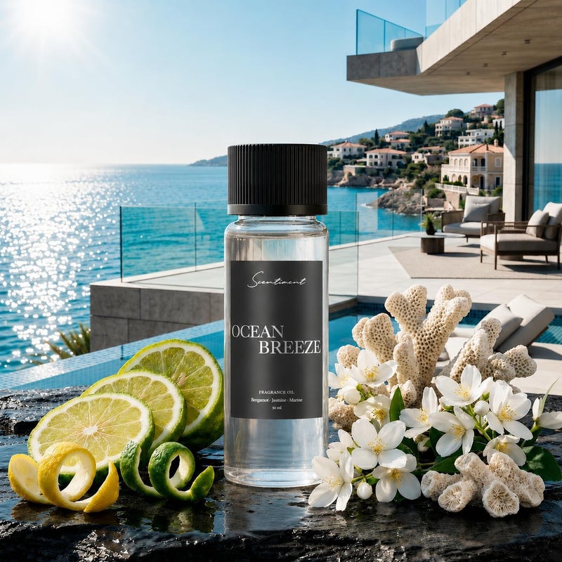 Scentiment Ocean Breeze Diffuser Oil - Premium Hotel Scent with Notes of Bergamot, Lemon, Jasmine with Marine & Amber Home Scent, Hotel Fragrance Oil Diffuser Refill - 1.69 fl oz (50 mL) - Image 1