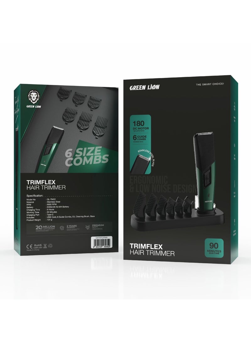 GREEN LION Trim Flex Hair Trimmer / Variety of Combs / High Power Motor / Power Indicator Light / Innovative Design / Washable Detachable Blade - Green & Black - Image 4