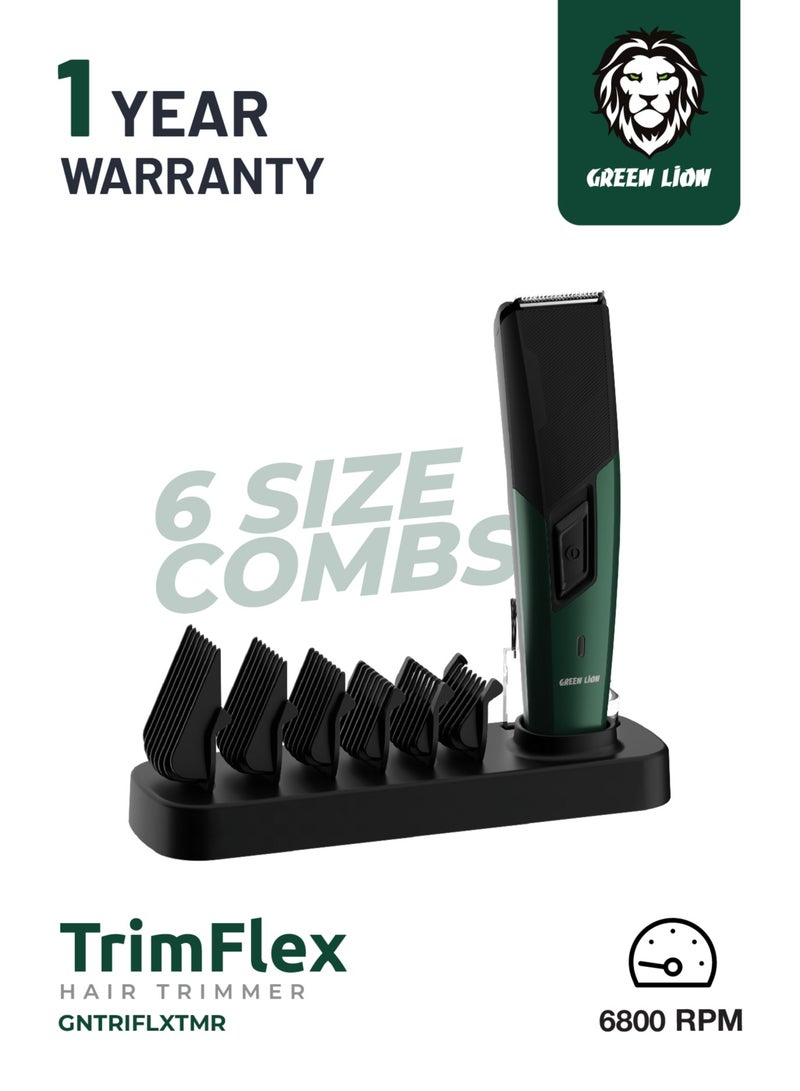 GREEN LION Trim Flex Hair Trimmer / Variety of Combs / High Power Motor / Power Indicator Light / Innovative Design / Washable Detachable Blade - Green & Black - Image 1