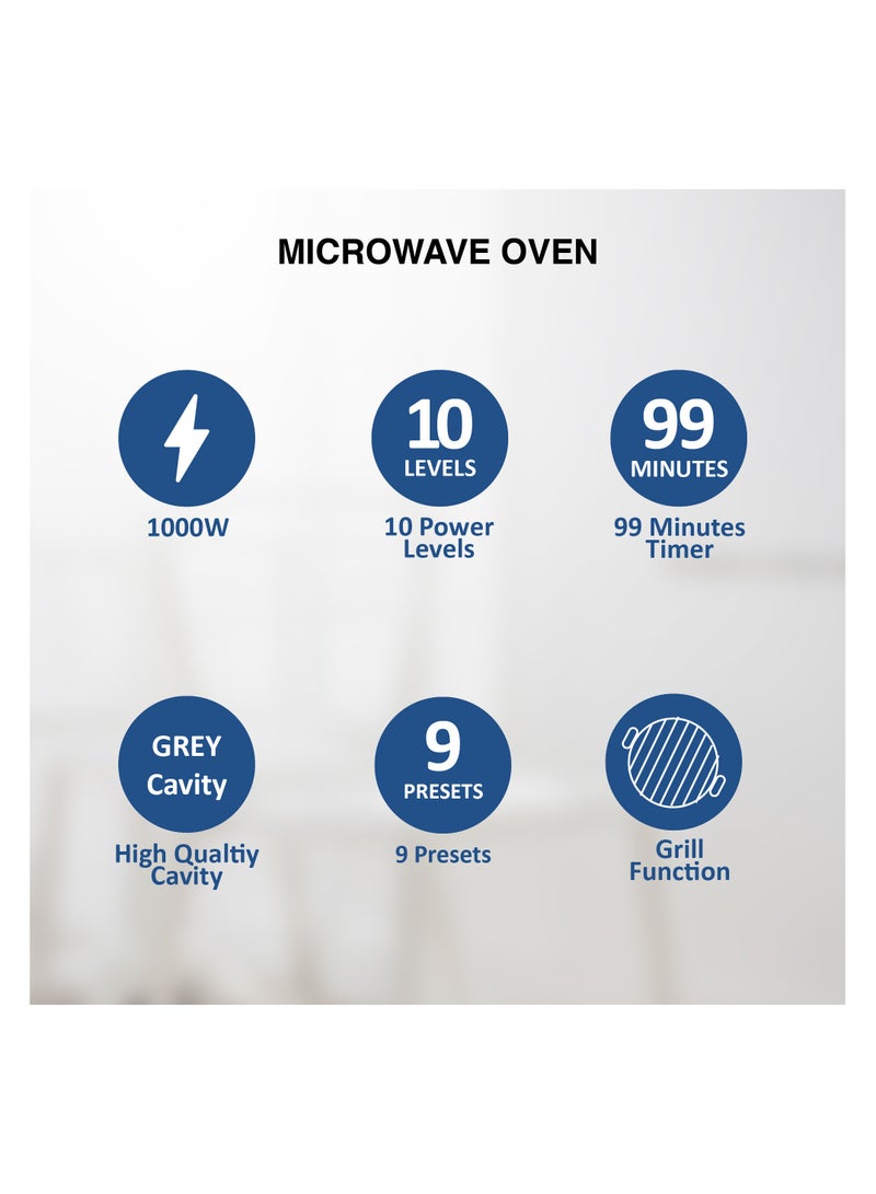 STAR TRACK Digital Microwave Oven, 850W Output, Grill Power, 10 Power Levels, 99 min Timer, 285 mm glass turntable glass tray, Grey powder painting cavity, white LED display, Mirror Glass Door 25 L 1000 W ST-MW1000-DIB25 black - Image 2