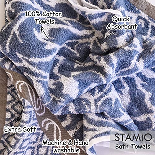 STAMIO Cotton 490 GSM Bath and Hand Towel Combo Set of 2 for Men and Women | Extra Soft & Absorbent Large Full Size Towels for Bathing, Home, Sports, Salon, Hotel use | Jacquard Border, Light Blue - Image 4