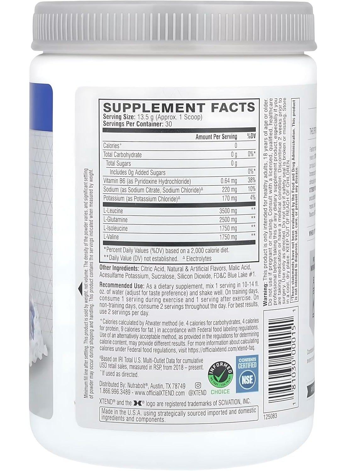 Xtend Bcaa Powder - Blue Raspberry Ice | 30 Servings | 7G Branched-Chain Amino Acids + Electrolytes | Sugar-Free Workout Support