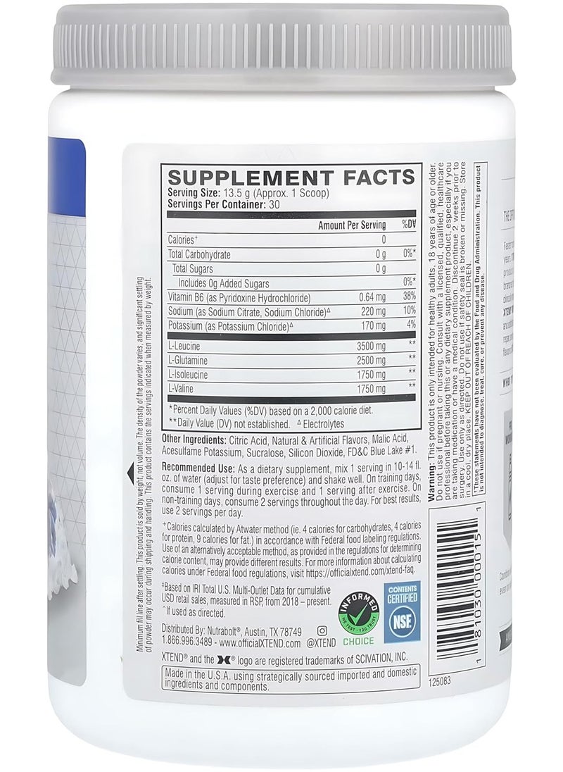 اسكتيند مسحوق إكستند BCAA - ثلج التوت الأزرق | ٣٠ حصة | ٧ غرامات من الأحماض الأمينية المتفرعة السلسلة + إلكتروليتات | دعم رياضي خالٍ من السكر  - Image 3