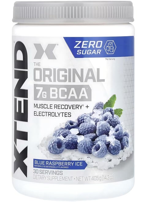 XTEND BCAA Powder - Blue Raspberry Ice | 30 Servings | 7g Branched-Chain Amino Acids + Electrolytes | Sugar-Free Workout Support