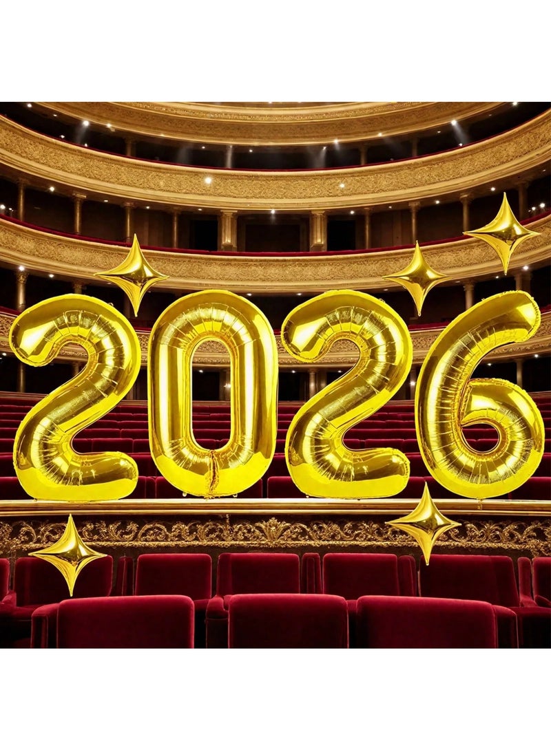 New Year's and New Year's decorations 2026: A set of 9 large 32-inch balloons in the shape of the number 2026 and five star-shaped balloons to decorate your New Year's Eve party. - Image 4
