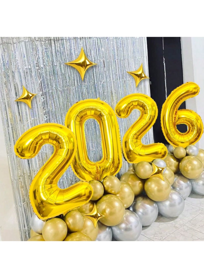 New Year's and New Year's decorations 2026: A set of 9 large 32-inch balloons in the shape of the number 2026 and five star-shaped balloons to decorate your New Year's Eve party. - Image 1