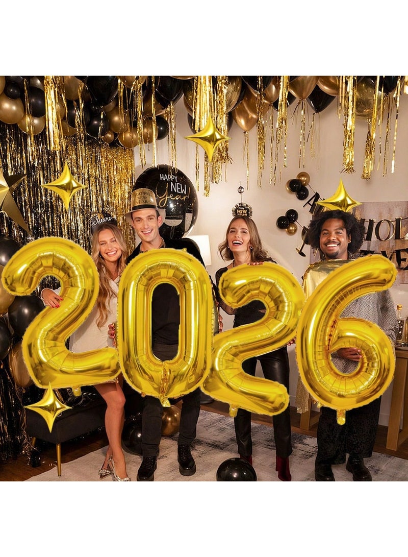 New Year's and New Year's decorations 2026: A set of 9 large 32-inch balloons in the shape of the number 2026 and five star-shaped balloons to decorate your New Year's Eve party. - Image 3