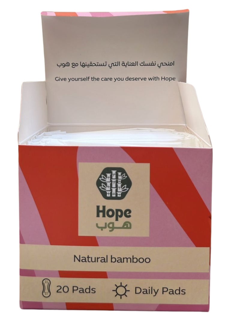 Eco-friendly, biodegradable daily sanitary pads made of 100% organic bamboo. Each pad is carefully packed in an individual bag, thin and soft, providing you with a feeling of freshness and lightness throughout the day.
