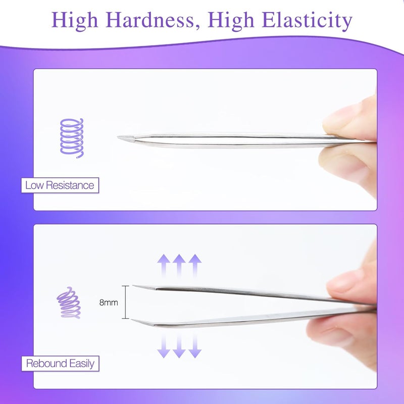 LZM Professional Precision Eyelash Tweezers, 2 Pieces Tweezers for Eyelash Extension, Multifunctional Curved Tweezers in Steel, Nail Art, Jewelry Making - Image 5