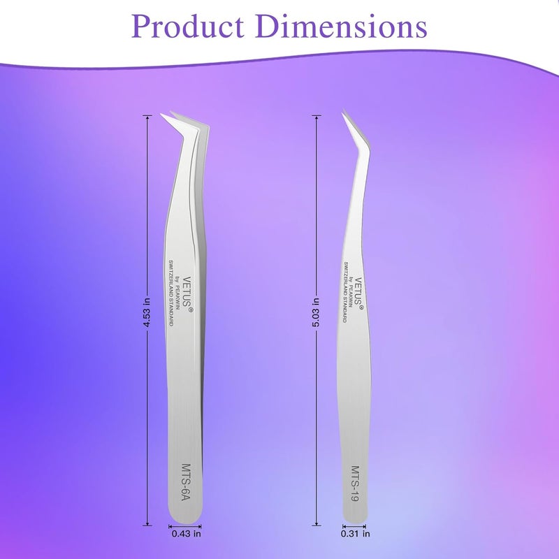 LZM Professional Precision Eyelash Tweezers, 2 Pieces Tweezers for Eyelash Extension, Multifunctional Curved Tweezers in Steel, Nail Art, Jewelry Making - Image 2