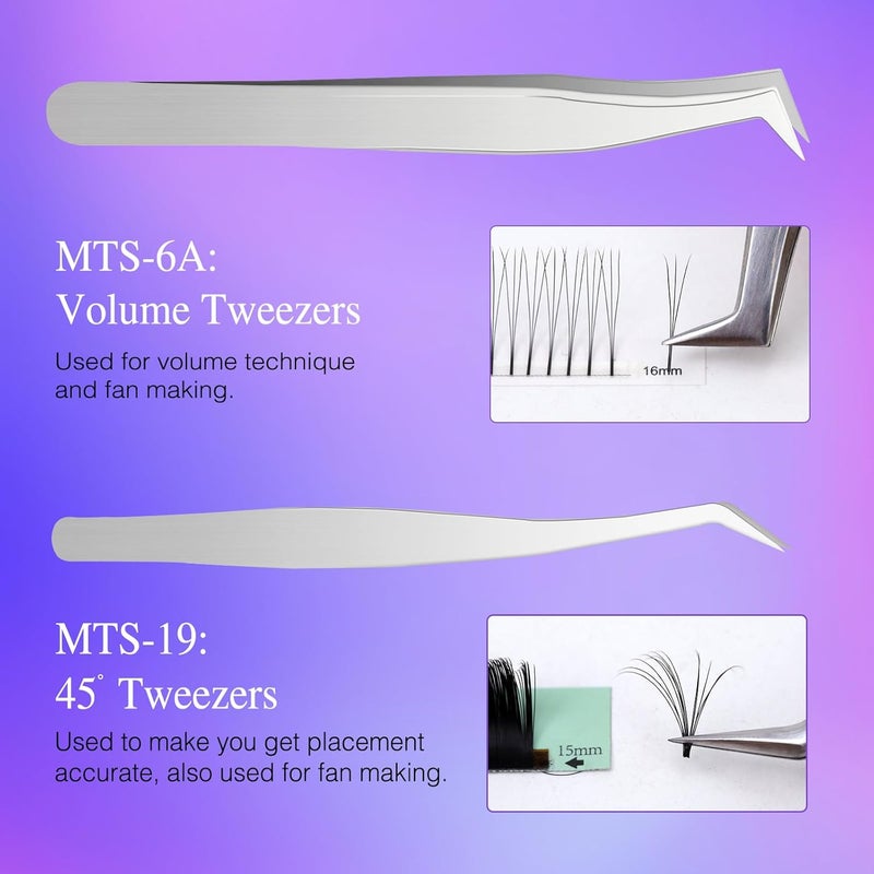 LZM Professional Precision Eyelash Tweezers, 2 Pieces Tweezers for Eyelash Extension, Multifunctional Curved Tweezers in Steel, Nail Art, Jewelry Making - Image 3