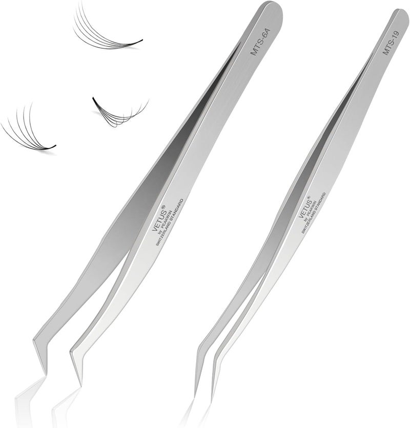 LZM Professional Precision Eyelash Tweezers, 2 Pieces Tweezers for Eyelash Extension, Multifunctional Curved Tweezers in Steel, Nail Art, Jewelry Making - Image 1